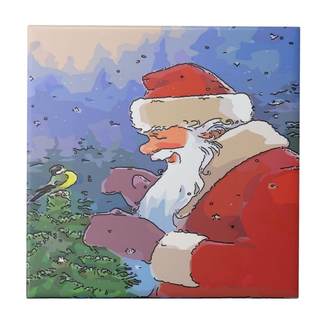 Santa with Bird Tile (Front)
