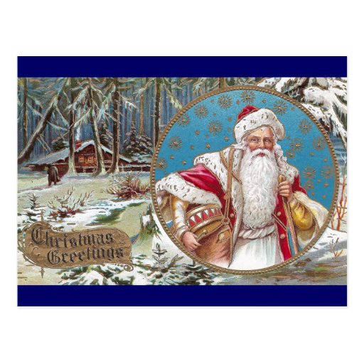 Santa with Cabin in the Woods Postcard | Zazzle