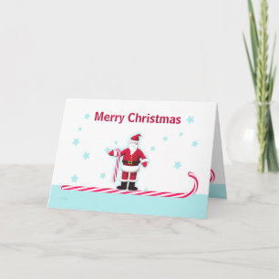 Santa with Candy Canes and Stars Holiday Card