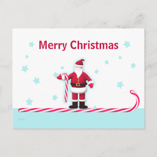 Santa with Candy Canes and Stars Holiday Postcard