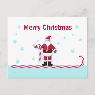 Santa with Candy Canes and Stars Holiday Postcard
