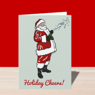 Santa with Champagne Bottle  Holiday Card