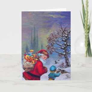 SANTA WITH CHILD IN THE WINTER SNOW HOLIDAY CARD