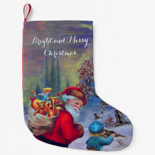 SANTA WITH CHILD IN THE WINTER SNOW SMALL CHRISTMAS STOCKING