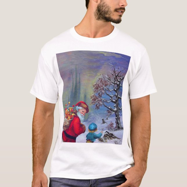 SANTA WITH CHILD IN THE WINTER SNOW T-Shirt (Front)