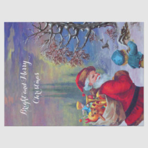 SANTA WITH CHILD IN THE WINTER SNOW TISSUE PAPER