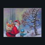 SANTA WITH CHILD IN WINTER SNOW LANDSCAPE HOLIDAY POSTCARD<br><div class="desc">Colorful digital collage with a vintage Santa ,  Snowy Winter landscape with Gothic Cathedral.</div>
