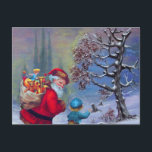 SANTA WITH CHILD IN WINTER SNOW LANDSCAPE HOLIDAY POSTCARD<br><div class="desc">Colorful digital collage with a vintage Santa ,  Snowy Winter landscape with Gothic Cathedral.</div>