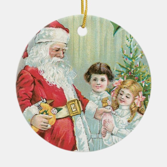 Santa With Children Ceramic Ornament (Front)