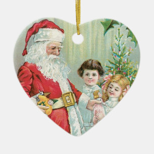 Santa With Children Ceramic Ornament
