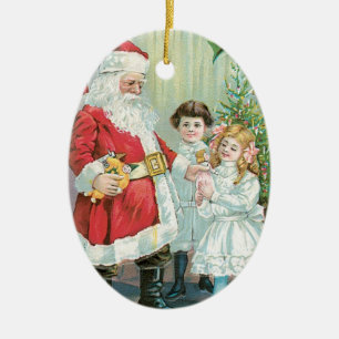Santa With Children Ceramic Ornament