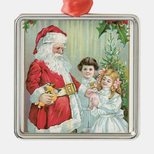 Santa With Children Metal Ornament