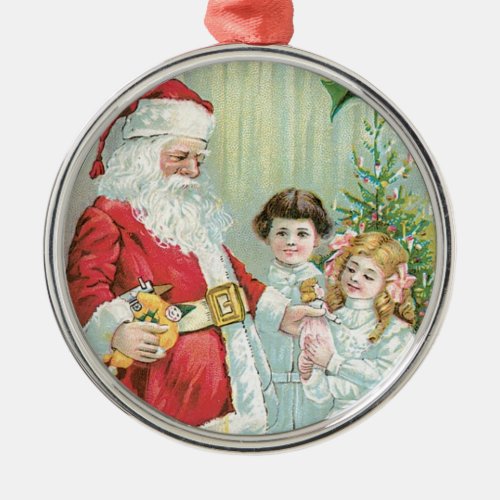 Santa With Children Metal Ornament