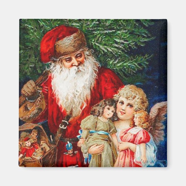 Santa With Christmas Angel Vintage Magnet (Front)