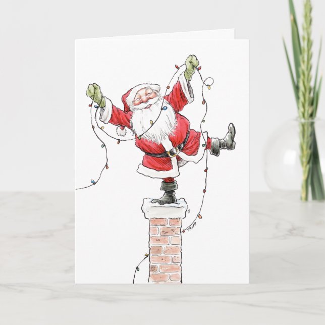 Santa with Christmas Lights Card (Front)