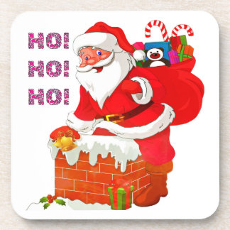 SANTA WITH CHRISTMAS PRESENTS, HO! HO! HO! BEVERAGE COASTER