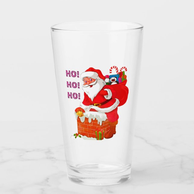SANTA WITH CHRISTMAS PRESENTS, HO! HO! HO! GLASS (Front)