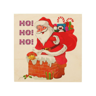 SANTA WITH CHRISTMAS PRESENTS, HO! HO! HO! WOOD WALL ART