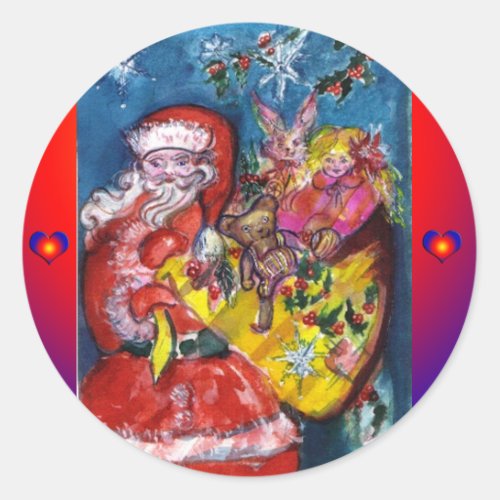 SANTA WITH CHRISTMAS SACK AND GIFTS CLASSIC ROUND STICKER