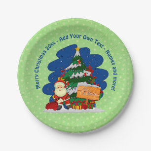 Santa with Christmas Tree 20xx Add Text 7" Paper Plates