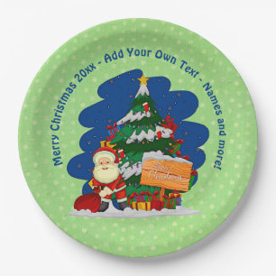 Santa with Christmas Tree 20xx Add Text 9"  Paper Plates