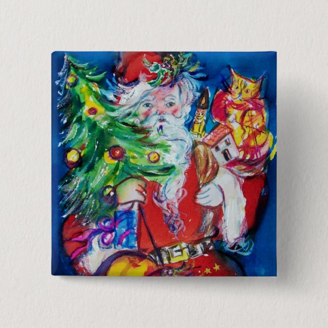 SANTA WITH CHRISTMAS TREE AND GIFTS BUTTON (Front)