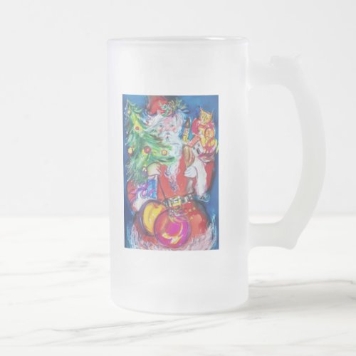 SANTA WITH CHRISTMAS TREE AND GIFTS FROSTED GLASS BEER MUG
