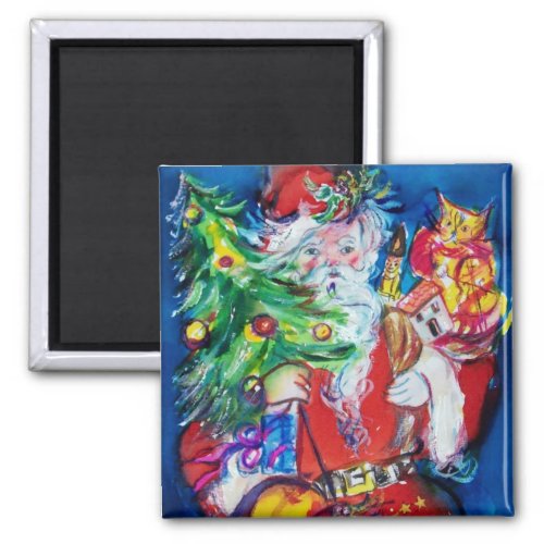 SANTA WITH CHRISTMAS TREE AND GIFTS MAGNET