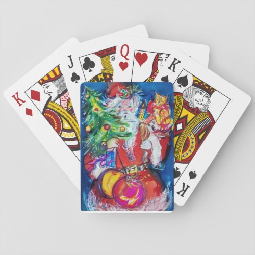 SANTA WITH CHRISTMAS TREE AND GIFTS POKER CARDS