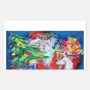 SANTA WITH CHRISTMAS TREE AND GIFTS RECTANGULAR STICKER