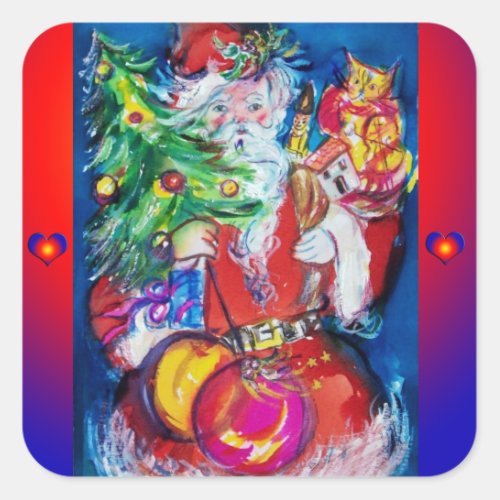 SANTA WITH CHRISTMAS TREE AND GIFTS SQUARE STICKER