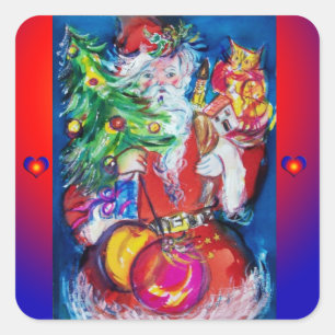 SANTA WITH CHRISTMAS TREE AND GIFTS SQUARE STICKER