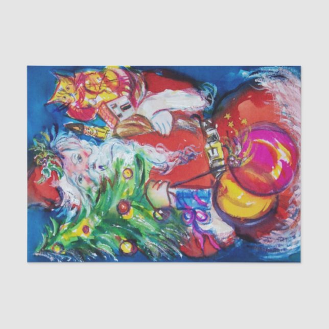 SANTA WITH CHRISTMAS TREE AND GIFTS TISSUE PAPER (Front)