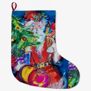 SANTA WITH CHRISTMAS TREE BALLOONS AND GIFTS LARGE CHRISTMAS STOCKING
