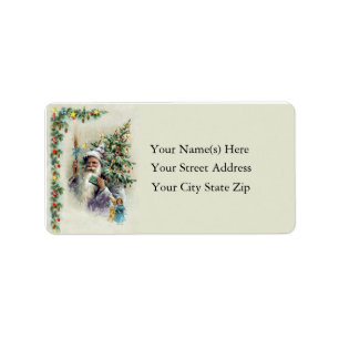 Santa With Christmas Tree Vintage Address Label