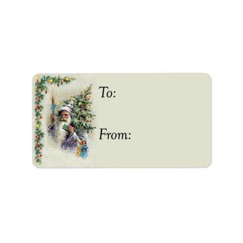 Santa With Christmas Tree Vintage Gift Tag