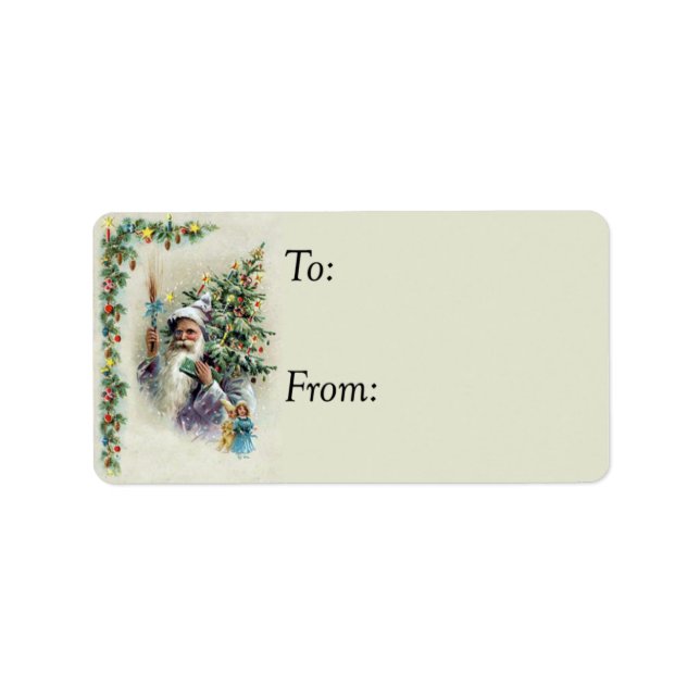 Santa With Christmas Tree Vintage Gift Tag (Front)