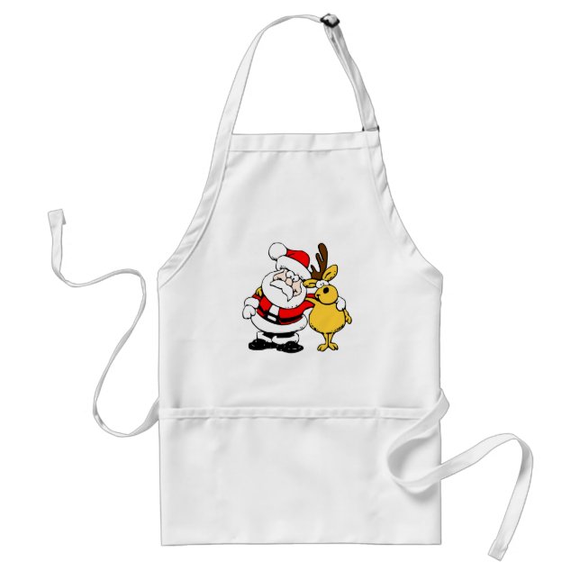 Santa With Deer Adult Apron (Front)