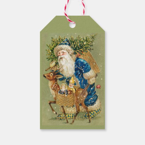 SANTA WITH DEER AND CHRISTMAS GIFTS IN WINTER SNOW GIFT TAGS