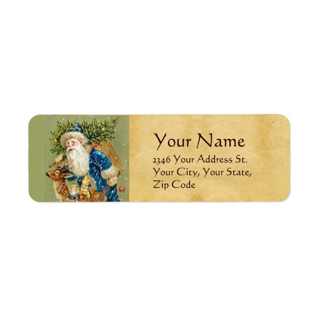 SANTA WITH DEER AND CHRISTMAS GIFTS IN WINTER SNOW LABEL (Front)