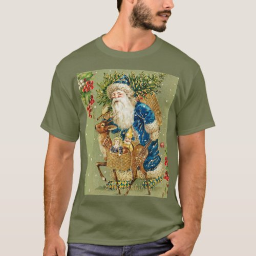 SANTA WITH DEER AND CHRISTMAS GIFTS IN WINTER SNOW T_Shirt