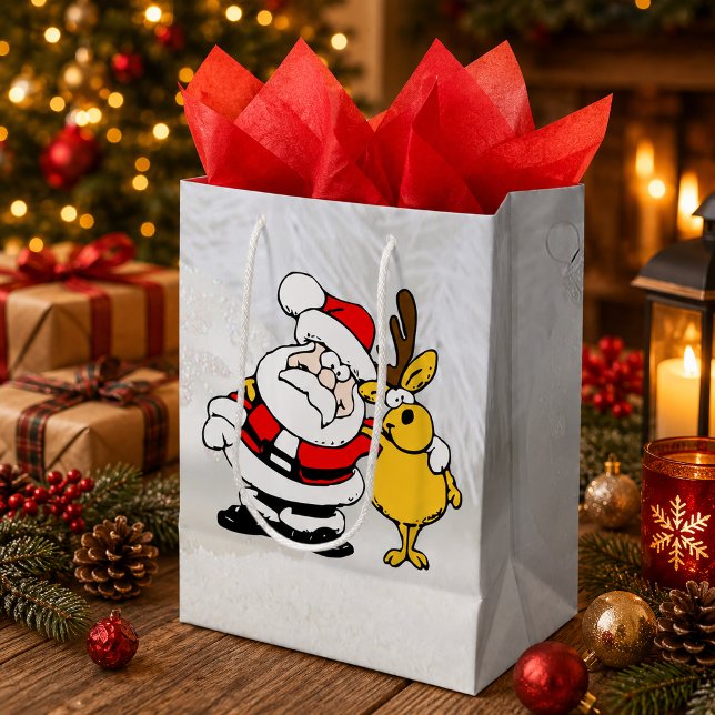 Santa With Deer Cartoon Medium Gift Bag (Santa With Deer Cartoon Medium Gift Bag)