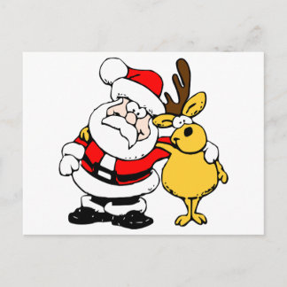 Santa With Deer Holiday Postcard