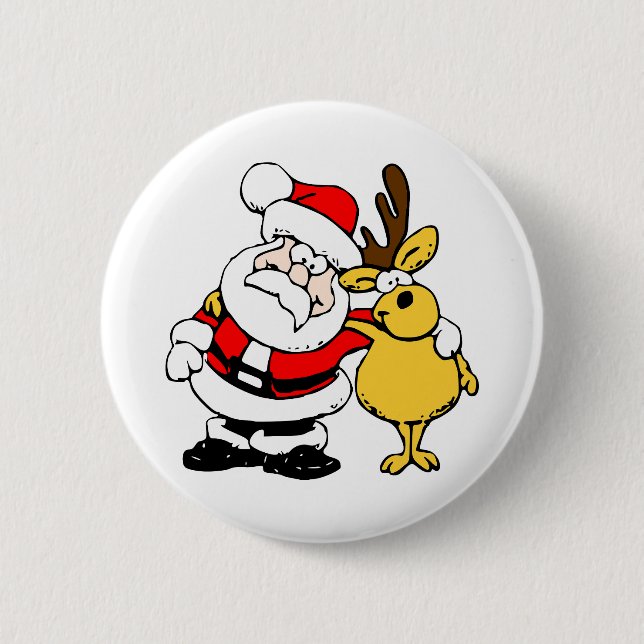 Santa With Deer Pinback Button (Front)