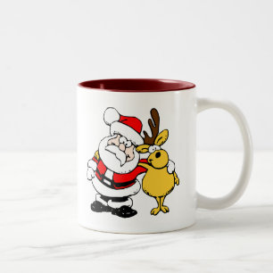 Santa With Deer Two-Tone Coffee Mug