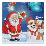 Santa with dog  faux canvas print