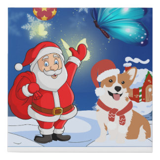 Santa with dog faux canvas print
