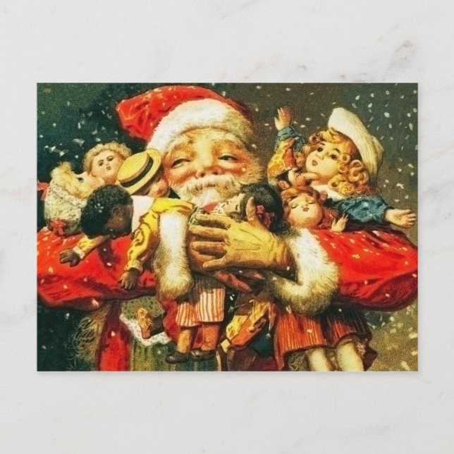 Santa with Dolls Holiday Postcard (Front)