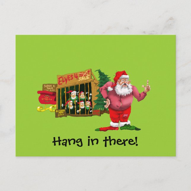Santa with elves for rent holiday postcard (Front)