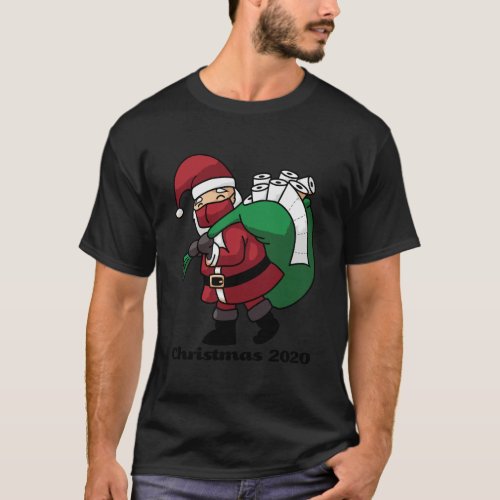 Santa With Face Mask And Toilet Paper Funny Christ T_Shirt